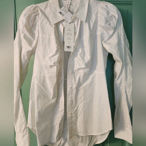 🤍NWT Veronica Beard Candice Pouf Sleeve White Buttondown Shirt Polka Dot Print - Picture 5 of 6